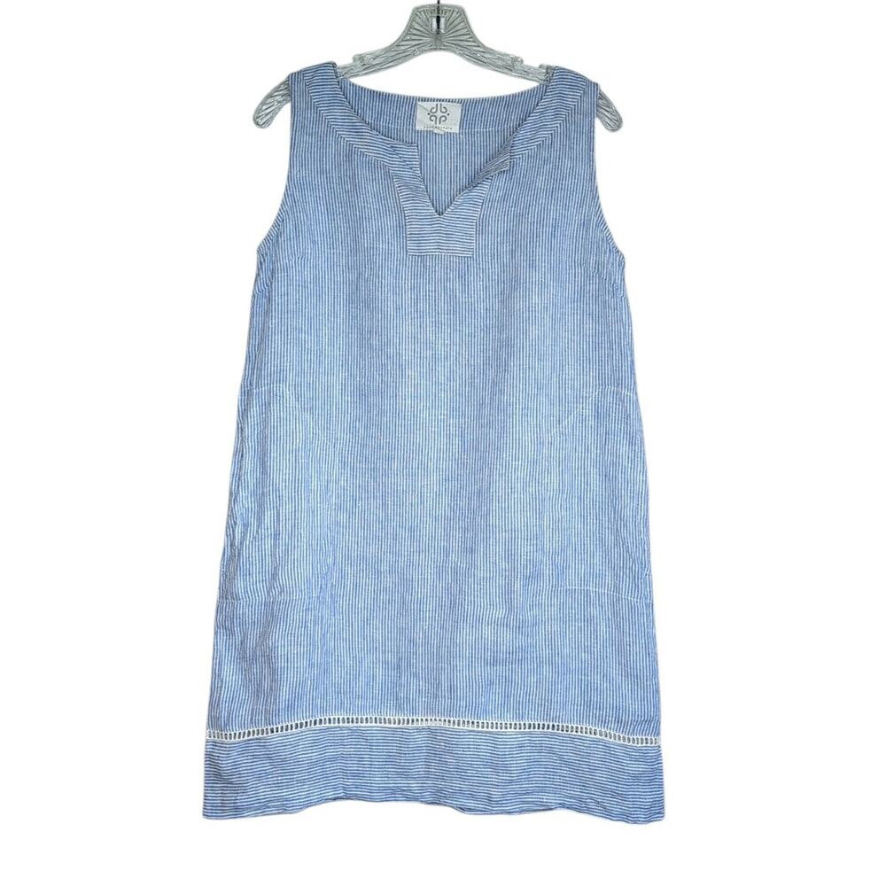 Pomegranate Striped Linen Sleeveless Shift Dress Size Large Preppy Timeless